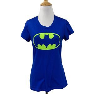 Under Armour T Shirt Women S Small Surf Blue Fitted Batman Logo Heatgear Wicking